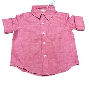 Janie and Jack Linen Blend Boys Button Front Shirt Red Size 6-12 months New